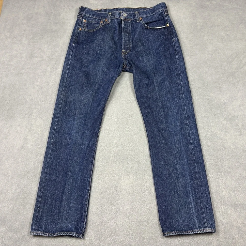 Levis 501 Original Fit Jeans Mens Size 33x30 Button Fly Dark Wash Straight Leg